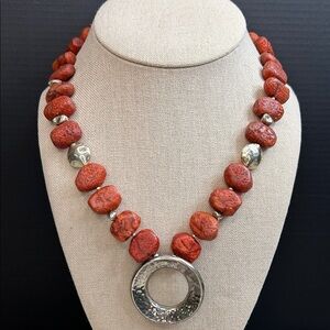 Silpada N1370 sterling silver necklace features red sponge coral beads